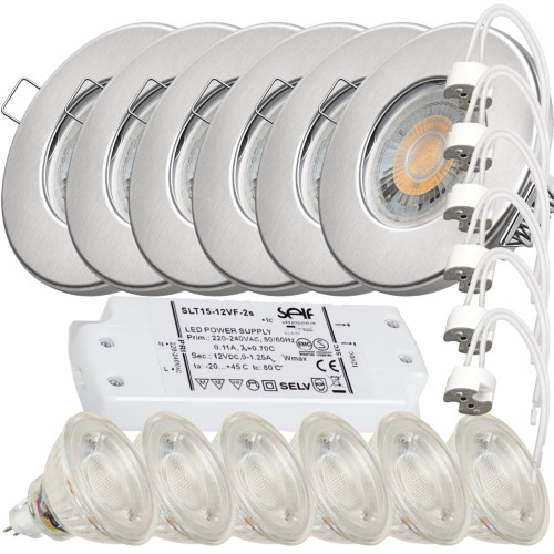 6er Set - LED Bad Einbaustrahler Aqua65 12V MR16 | IP65 | 5W 400lm | Mit LED Trafo