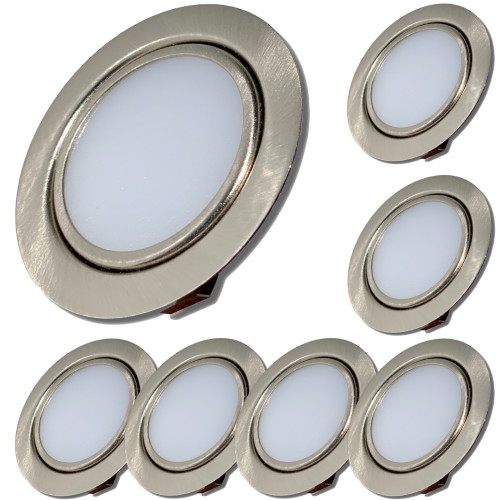 7 Stück - Flache LED Möbel Einbauleuchte Milena 12V - 3W - Mit 2 x LED Trafo und Verteiler