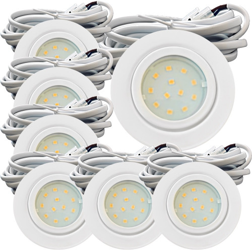 7er Set | Flache LED Möbel Einbauspots New Lina | 12V | 2W | LED Trafos | 72mm
