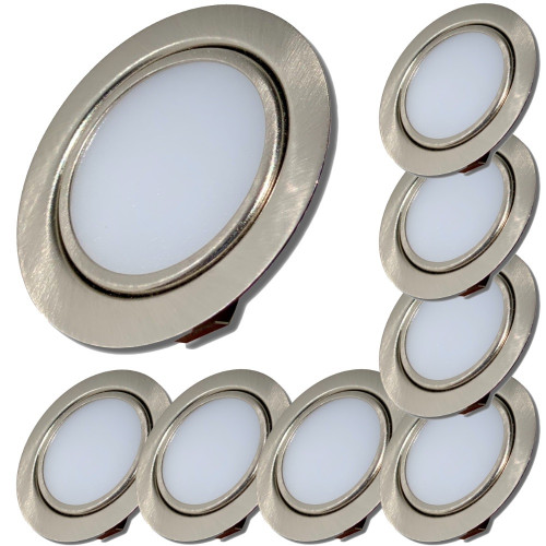 8 Stück - Flache LED Möbel Einbauleuchte Milena 12V - 3W - Mit 2 x LED Trafo und Verteiler