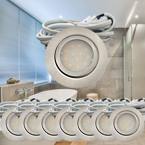 8er Set | Flache LED Möbel Einbauspots New Lina | 12V | 2W | LED Trafos | 72mm