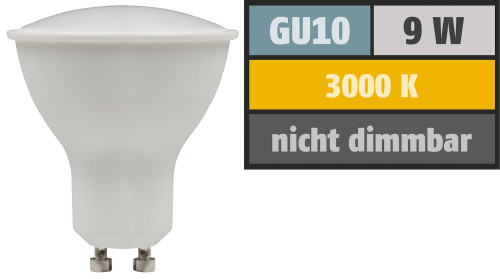 SMD LED Leuchtmittel 230Volt - 9Watt - WARMWEISS 3000Kelvin - 120° Abstrahlwinkel - Sockel Gu10