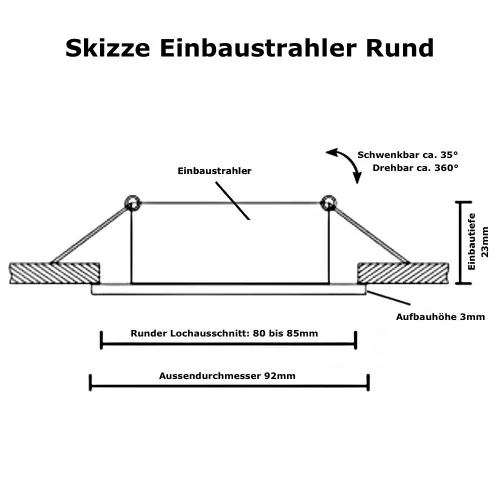 Decken Einbaufassung Sandy 12V und 230V, OHNE Leuchtmittel, schwenkbar, drehbar