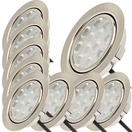 9er Set / Flache LED Einbauspots Lina / 12Volt / 3W / Kabelbaum / Stecker/ Verteilerleiste / LED Trafo / Einbautiefe nur 15mm