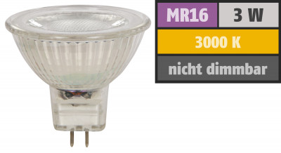 Reflektor COB LED Leuchtmittel 12Volt - 3Watt - WARMWEISS - 230 Lumen - Sockel Gu5.3 - 36° Lichtkegel