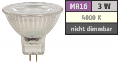 Reflektor COB LED Leuchtmittel 12Volt - 3Watt - NEUTRALWEISS - 250 Lumen - Sockel Gu5.3 - 36° Lichtkegel