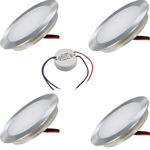 4 x SMD Bodeneinbauspots 12Volt + LED Rundtrafo. Für Laminat, Parkett, Fliesen usw. Begehbar - IP67. Abwaschbar.