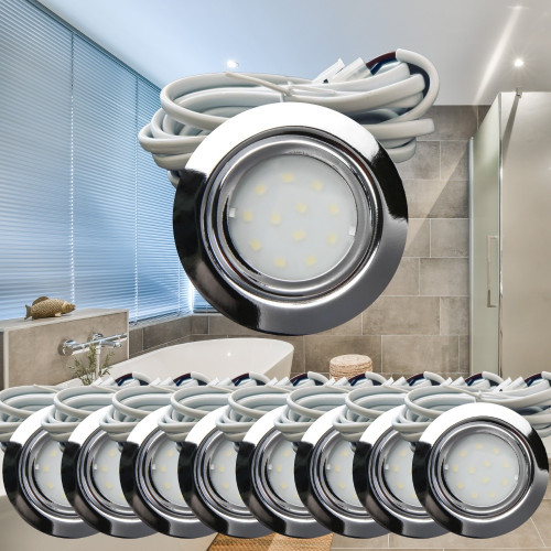 9er Set | Flache LED Möbel Einbauspots New Lina | 12V | 2W | LED Trafos | 72mm