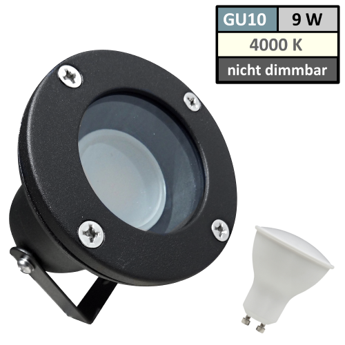 9Watt - IP65 LED Boden Einbaustrahler | Aufbaustrahler | 230Volt | Schwarz