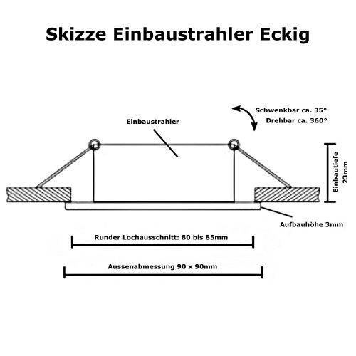 Aluminium Einbaustrahler Sandy / 12V und 230V / Schwarz / OHNE Leuchtmittel