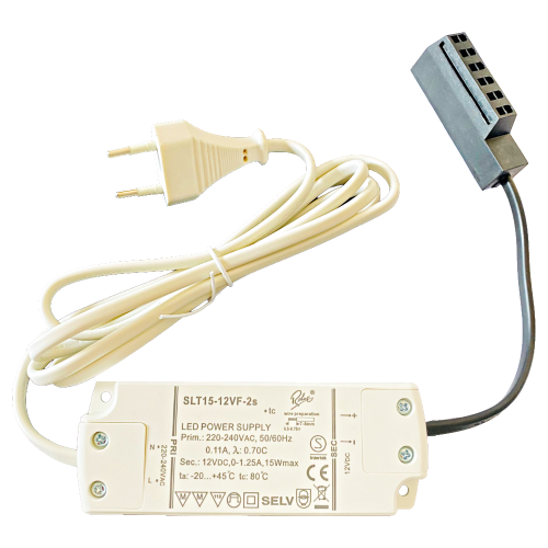 Elektronischer LED Transformator / Treiber / 15W / inkl. Zuleitung und 6-fach Verteiler für AMP Stecker