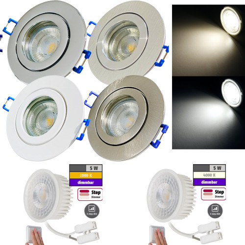 Flache 5W LED Bad Einbauleuchte Marina 230V / IP44 / LED Modul / STEP DIMMBAR