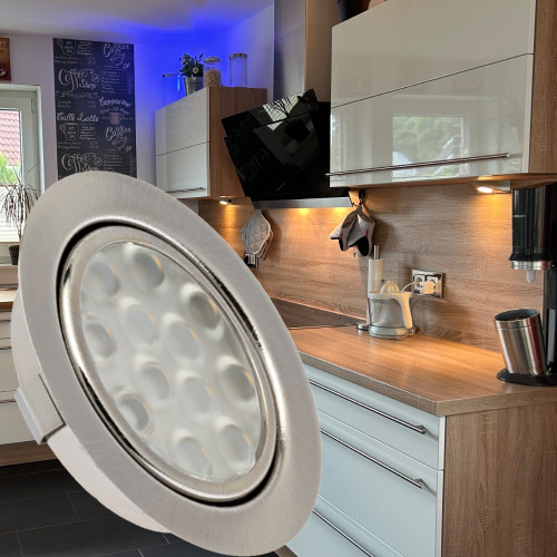 Flache LED Möbel Einbauleuchte Lina 12V - 3W - Stromkabel 1.8m - ohne Transformator