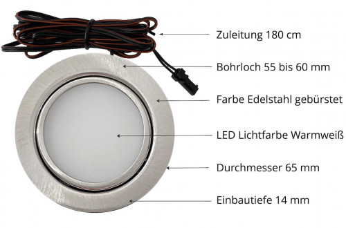 Flache LED Möbel Einbauleuchte Milena 12Volt - 3Watt - 190Lumen - Milchglas