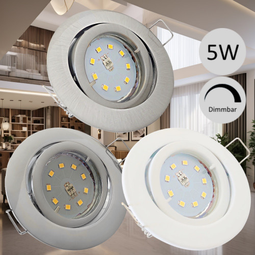 Flacher SMD LED Einbaustrahler Timo / 220Volt / 5Watt / 100% DIMMBAR / ET=32mm