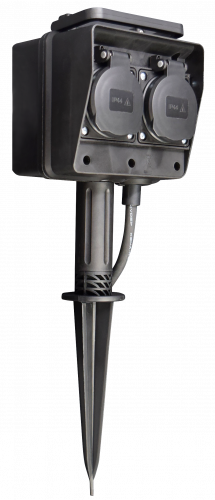 Gartensteckdose, 4-fach, IP44, mit Erdpieß, 3m Kabel, Outdoor, Mehrfachsteckdose,