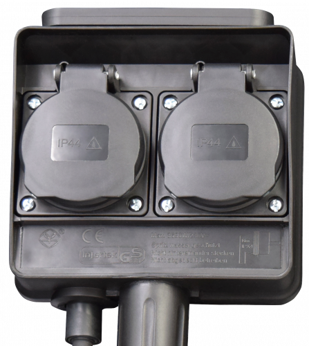 Gartensteckdose, 4-fach, IP44, mit Erdpieß, 3m Kabel, Outdoor, Mehrfachsteckdose,