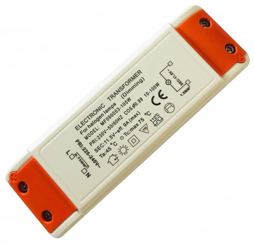 Halogen Trafo 105 W – 12 V, eckig, mit 230 V Zuleitung & Fußschalter