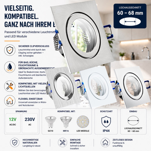 IP44 | SMD LED Einbauleuchten Marin | 9Watt | 230Volt | Quadratisch