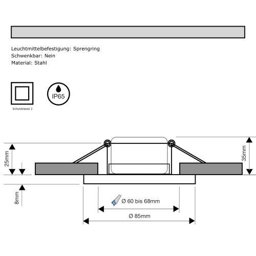 LED Einbaustrahler Aqua65 / 230V / 3W / ET = 35mm / IP65 / Milchglas