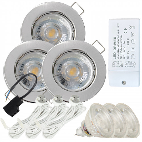 LED Einbaustrahler „Tom“ – 12V, 3W, GU5.3 MR16, inkl. AMP-System & Trafo