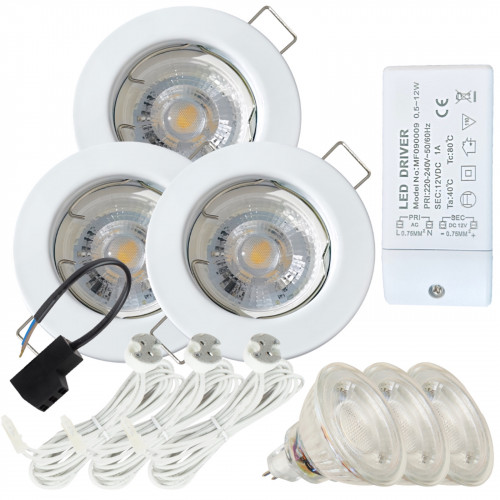 LED Einbaustrahler „Tom“ – 12V, 3W, GU5.3 MR16, inkl. AMP-System & Trafo