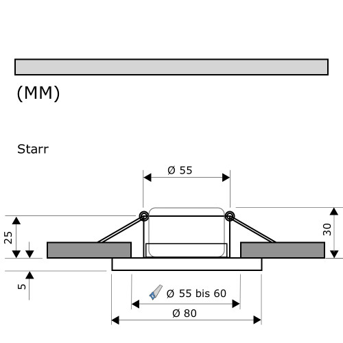 LED Einbaustrahler Tom | Flach | 230V | 7W | ET-30mm | Edelstahl gebürstet | STEP DIMMBAR