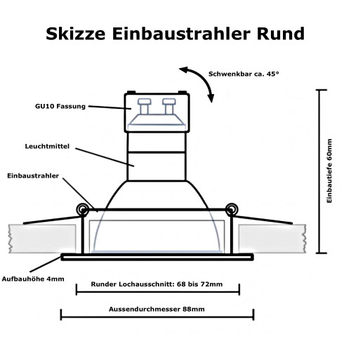 LED Einbaustrahler TOMAS • GU10 6W • 230V • warmweiß • schwenkbar