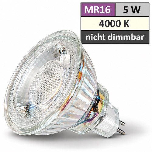 Reflektor COB LED Leuchtmittel 12Volt - 5Watt - NEUTRALWEISS - 420 Lumen - Sockel Gu5.3 - 36° Lichtkegel