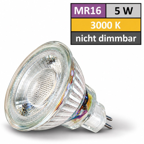 Reflektor COB LED Leuchtmittel 12Volt - 5Watt - WARMWEISS - 400 Lumen - Sockel Gu5.3 - 36° Lichtkegel