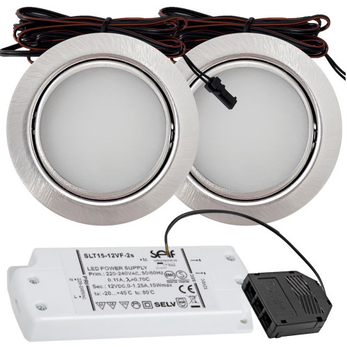 Sets Flache LED Möbel Einbauleuchte Milena 12Volt - 3Watt - 190Lumen - mit Transformator