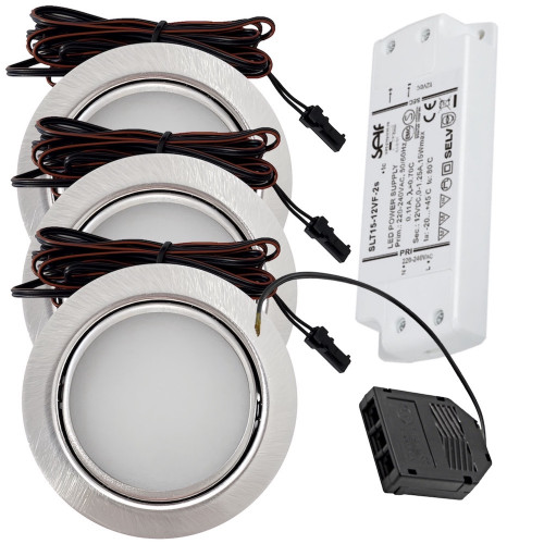 Sets Flache LED Möbel Einbauleuchte Milena 12Volt - 3Watt - 190Lumen - mit Transformator