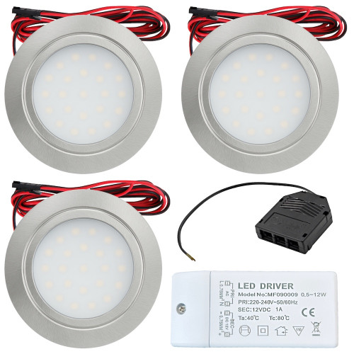 Sets Flache LED Möbel Einbauspots Mila 12V - 2,4W - 160Lumen - mit Trafo