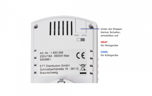 STECKDOSEN-THERMOSTAT MCPOWER TCU-330 5-30°C, MAX. 3500W, 230V