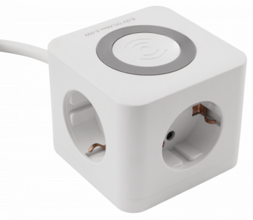 Tischsteckdose, 3 x Steckdose, 2 x USB-A, 1 x USB-C, QI aufladen