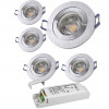 5er Set = 12Volt Bad Einbaustrahler Marina | IP44 | 5W | MCOB LED | inklusive LED Trafo 30Watt