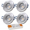 4er Set = 12Volt Bad Einbaustrahler Marina | IP44 | 3W | MCOB LED | inklusive LED Trafo 15Watt