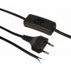 230Volt Zuleitung mit Netzstecker - 1.5m - Schwarz - 2 x 0,75 mm2 - H03 VVh2-F mit Schnurschalter