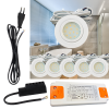 6er Set | Flache LED Möbel Einbauspots New Lina | 12V | 2W | LED Trafo | 230V Zuleitung mit Schnurschalter