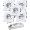 5er Set = 12Volt Bad Einbaustrahler Marin | IP44 | 5W | MCOB LED | inklusive LED Trafo 36Watt