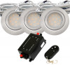 3er Set | Flache LED Einbauspots New Lina | 12V | 2W | LED Trafo und Funk-Dimmer