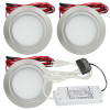 3er Set / Flache LED Einbauspots Mila / 12Volt / 2,4W / Kabelbaum / Stecker/ Verteilerleiste / LED Trafo vormontiert