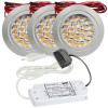 3er Set / Flache LED Einbauspots Mira / 12Volt / 2,4W / Kabelbaum / Stecker/ Verteilerleiste / LED Trafo vormontiert