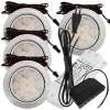 4er Set / Flache LED Einbauspots Lina / 12Volt / 3W / Kabelbaum / Stecker/ Verteilerleiste / LED Trafo / Schnurschalter