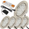5er Set / Flache LED Einbauspots Lina / 12Volt / 3W / Kabelbaum / Stecker/ Verteilerleiste / LED Trafo / 230V Netzkabel für schaltbare Steckdosen