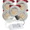 5er Set / Flache LED Einbauspots Mira / 12Volt / 2,4W / Kabelbaum / Stecker/ Verteilerleiste / LED Trafo vormontiert