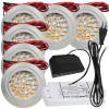 6 Stück Flache LED Möbel Einbaustrahler Mira - 12V - 2,4W - 230V Zuleitung