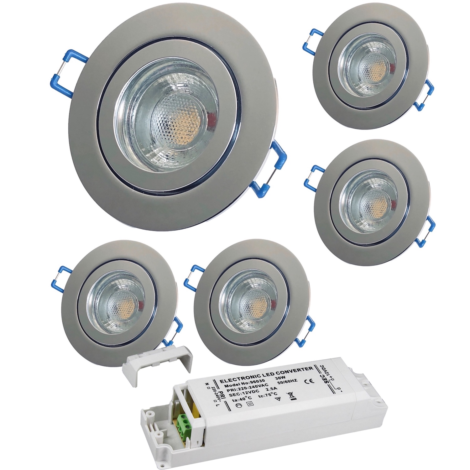 1-10 Stück MCOB LED Bad Einbaustrahler Wave 230 Volt 5 Watt Chrom glänzend 