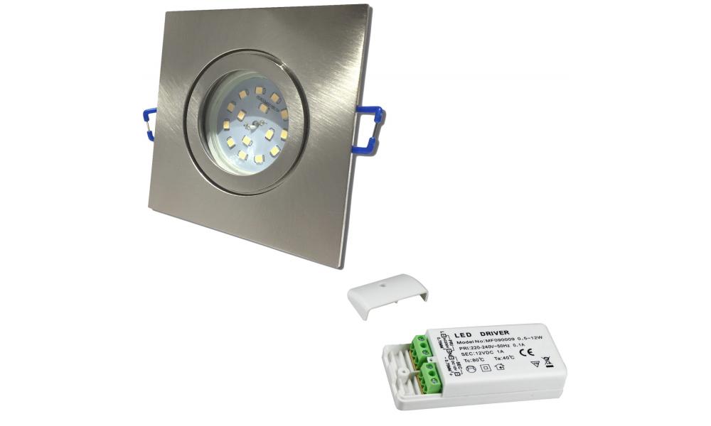 Lichtfaktor24 LED Einbaustrahler 12V IP44 - 2x 5W Warmweiß 3000K Inkl. Trafo