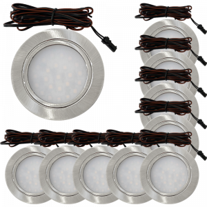 10 Stück Flache LED Möbel-Einbaustrahler Mila 12V - 2,4W - 2 x LED Trafos